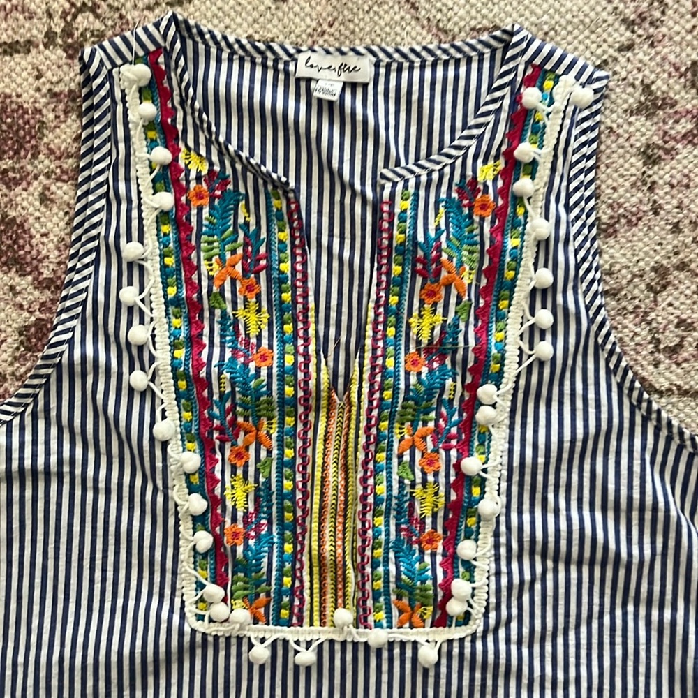 Cute bohemian tunic dress with embroidery and pom Pom